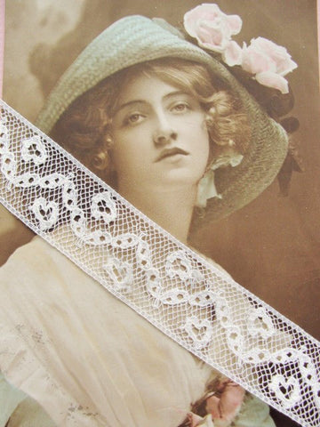 Antique 20s FRENCH Dainty Lace Trim HEARTS Pattern Flapper Era Great for Boudoir Lamp Shades Dolls Baby Bridal Wedding Clothing