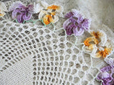Lovely Vintage LARGE Hand Crochet FIGURAL PANSY Edged Doily Colorful Decorative, Romantic, Farmhouse, French Country, Cottage Decor Doilies