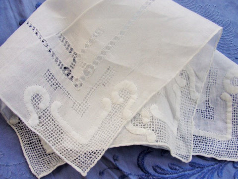 Breathtaking BRIDAL Antique Applique Hand Drawnthread Work Lace Hankie WEDDING HANDKERCHIEF Bridal Hanky