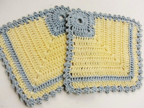 1940s Charming Vintage Hand Crocheted PotHolders Colorful Decorative Shabby Chic Romantic Kitchen Decor