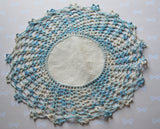 Antique Beautiful HAND CROCHET Lace Linen Center Fancy Vintage Doily Blue White Lace Chic Home Romantic Decor