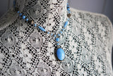 FABULOUS Art Deco Czech Style Vintage Glass Necklace Dazzling Blue Glass Beads and Drop Pendant Old Costume Jewelry