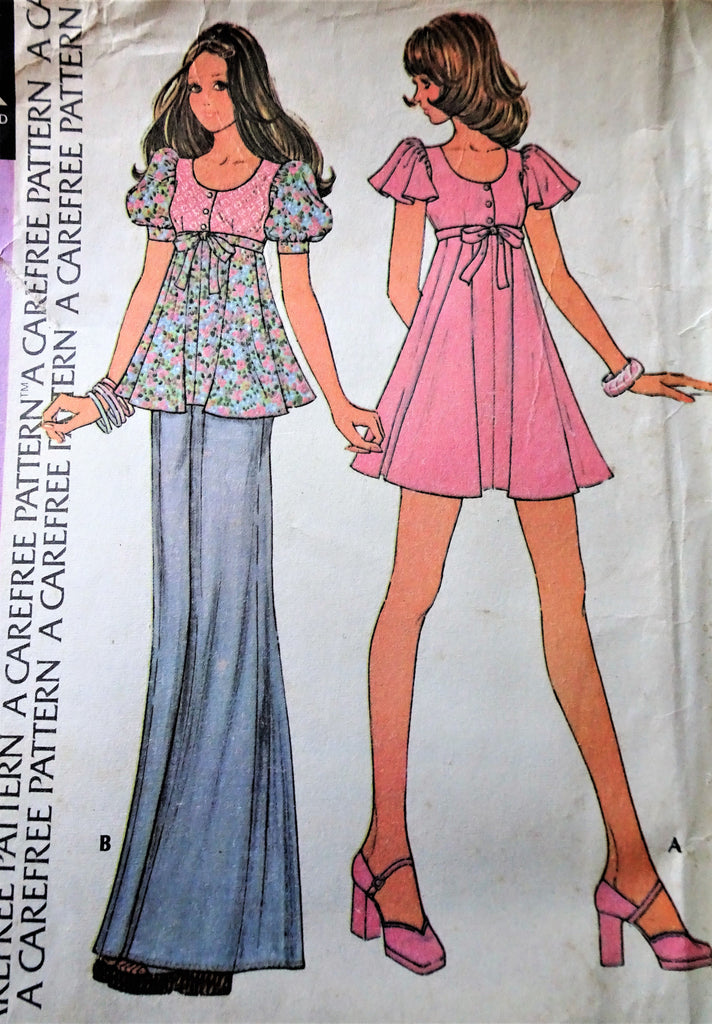 1970s CUTE Flared High Waisted Top or Mini Dress Pattern McCALLS 3682, A Vintage shop 1970s CUTE Flared High Waisted Top or Mini Dress Pattern McCALLS 3682, A Vintage shop