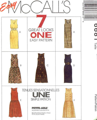 VINTAGE Sewing Pattern Drop Waist Jumpers McCalls 6681 Full Figure Size 22 - 24 - 26 Bust 44 - 46 - 48 UNCUT