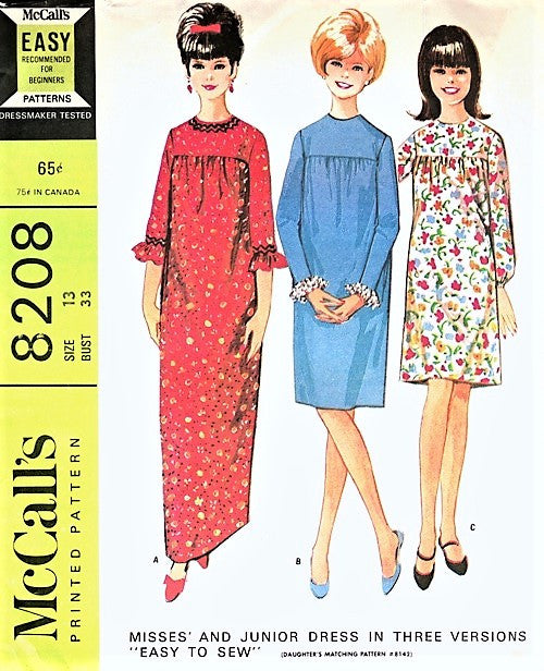 CUTE 1960s GRANNY Gown Dress Pattern McCALLS 8208 Three Versions EASY A Vintage shop CUTE 1960s GRANNY Gown Dress Pattern McCALLS 8208 Three Versions EASY A Vintage shop