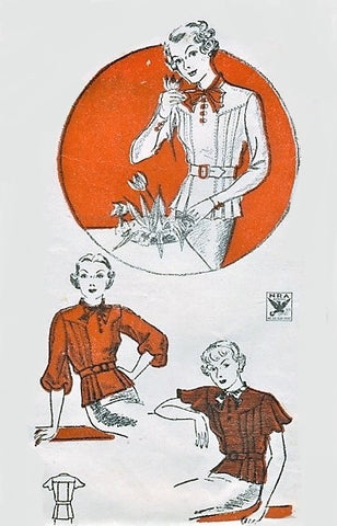BEAUTIFUl 1930s Pleated Over Blouse Pattern NEW YORK 1527 Three Lovely Designs Bust 38 Vintage Sewing Pattern FACTORY FOLDED