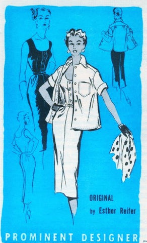 50s BOMBSHELL Dress, Jacket Pattern Prominent Designer A861 Low Cut Slim Dress B 32 Vintage Sewing Pattern FF