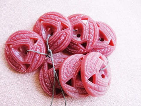 1940s VINTAGE BUTTONS Seven Lace Like Open Work Dusty Rose Color Raised Pattern Very Pretty