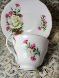 LOVELY Vintage Teacup and Saucer Royal Vale English Bone China Lush White Roses Vintage Cup and Saucer Tea Time Cups and Saucers Bridal Gifts House Warming Gift