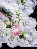 BEAUTIFUL Antique Heavily Embroidered Silk Handkerchief Hanky Lots of Raised Handwork Perfect For Bride Special Wedding Hankie