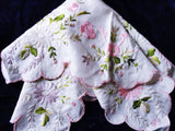 BEAUTIFUL Antique Heavily Embroidered Silk Handkerchief Hanky Lots of Raised Handwork Perfect For Bride Special Wedding Hankie