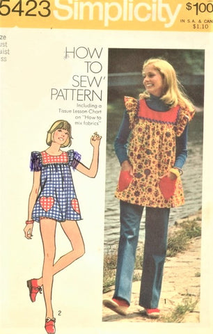 CUTE Retro 70s Misses' Smock-Top, Pants and Bikini-Shorts SIMPLICITY 5423 How To Sew Vintage Sewing Pattern Lolita Kawaii Bust 34