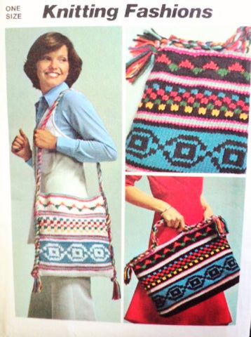 70s SIMPLICITY 6068 Knitting Pattern BoHo Colorful Retro Bohemian Shoulder Purse Bag Tote and Knitting Bag Vintage Sewing Pattern