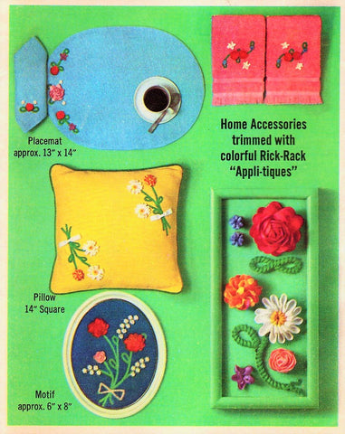 1960s Simplicity Sewing Pattern 6805 Home Accessories Trimmed With Colorful Rick-Rack Appli-tiques UnCut Vintage Home Decor