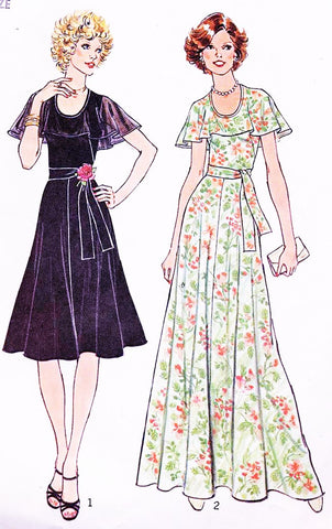 1970s FAB Simplicity 7382 Evening Dress Pattern Bust 36 Lovely Capelet Flounce Collar Formal Maxi Party Gown Vintage Sewing pattern UNCUT