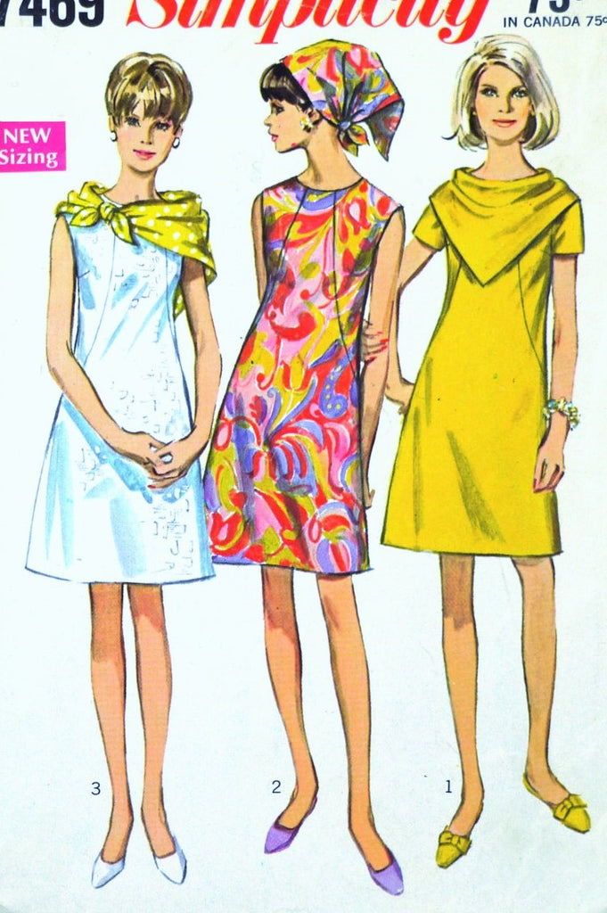 1960s MOD Dress Pattern SIMPLICITY 7469 With Two Scarves Easy To Sew B A Vintage shop 1960s MOD Dress Pattern SIMPLICITY 7469 With Two Scarves Easy To Sew B A Vintage shop