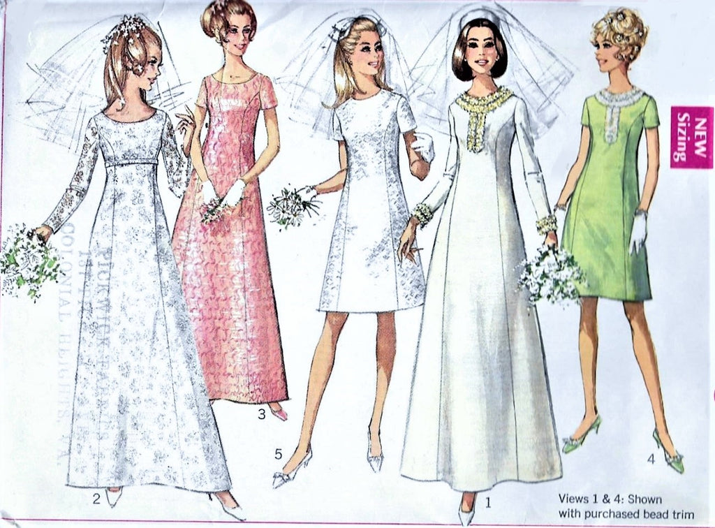 simplicity bridesmaid dress patterns 1960s 5342 Vintage Wedding Gown & Dresses Pattern Modig fitted bodices 60s RETRO Wedding Dress Pattern