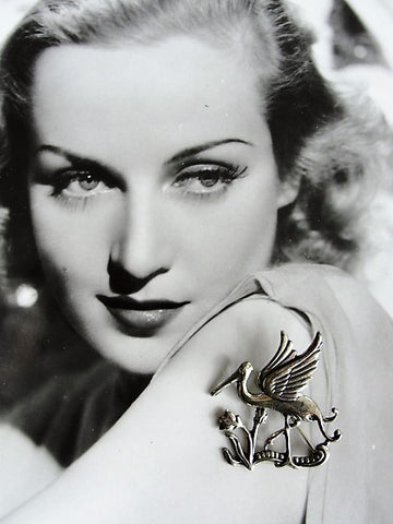 VINTAGE 1930s Sterling Silver Signed CORO Brooch STORK Pin Bird Lovely Details Perfect Gift For Expecting Mom Collectible Silver Jewelry