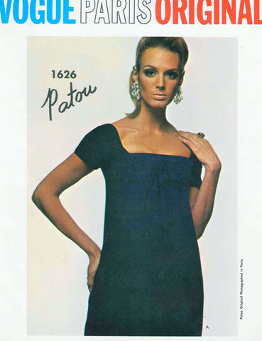 60s Patou STUNNING Low Cut Cocktail Dress Pattern Vogue Paris Original 1626 Square Neckline Empire Style Cocktail or Formal Evening Length Bust 34 Vintage Sewing Pattern