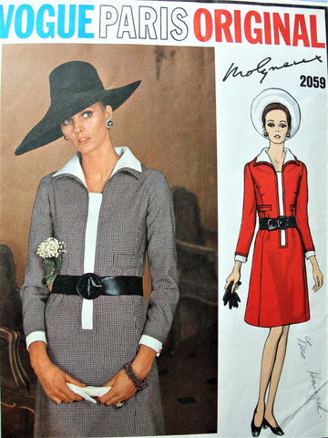 60s STYLISH Molyneux Aline Dress Pattern VOGUE Paris Original 2059 Day or After 5 Dress Bust 34 Vintage Sewing Pattern FACTORY FOLDED
