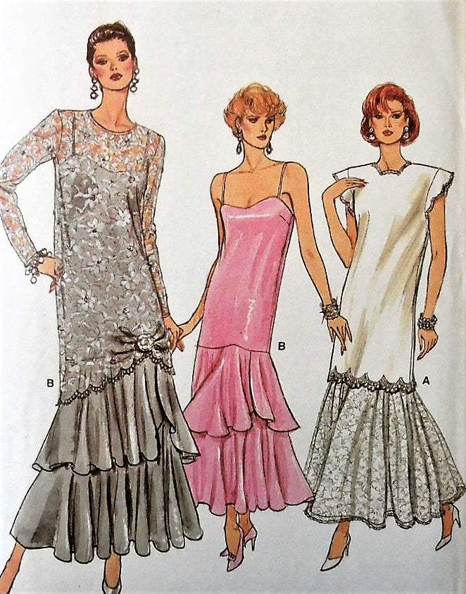 Vintage 1980s Gown Pattern Vogue 9782, Drop Waist,Ruffle Hem,Retro Loo A Vintage shop Vintage 1980s Gown Pattern Vogue 9782, Drop Waist,Ruffle Hem,Retro Loo A Vintage shop